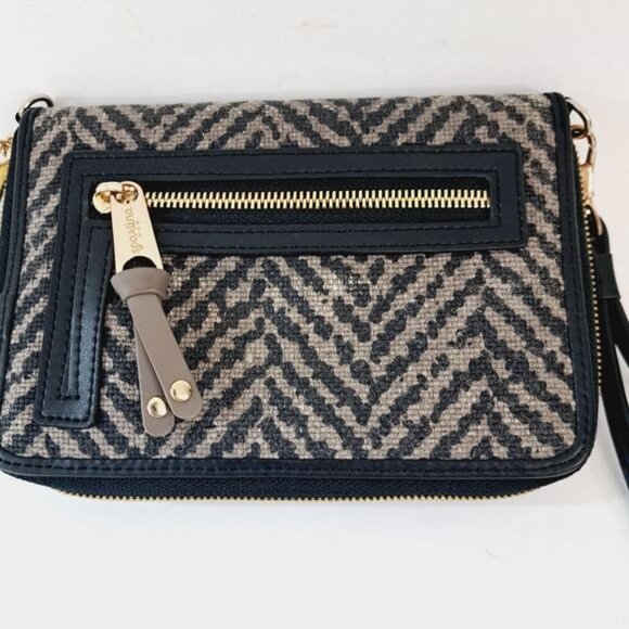 Spartina 499 Moonglow Leather & Linen Crossbody Clutch Black & Taupe - Picture 3 of 7